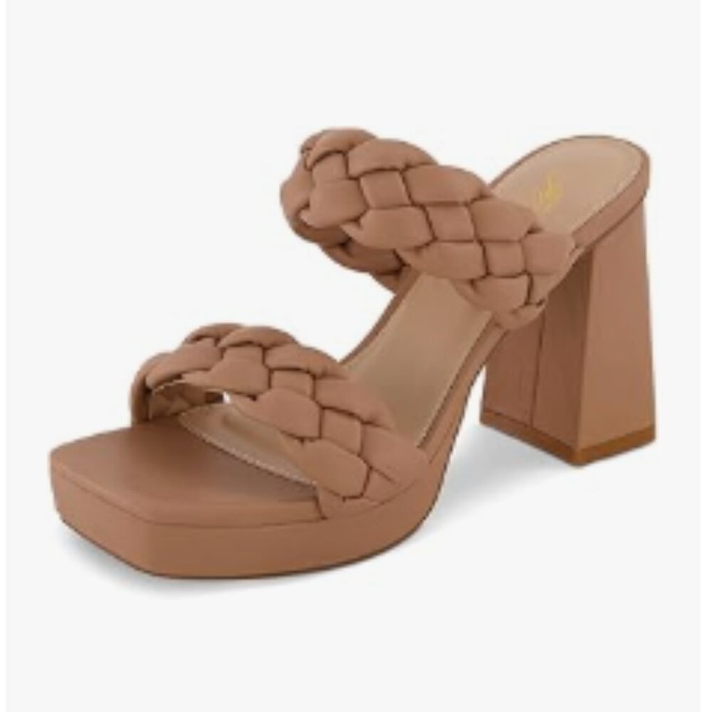 FOWT Peru Platform Open Toe Mule Braided Straps Chunky High Heel Slip on Sandals